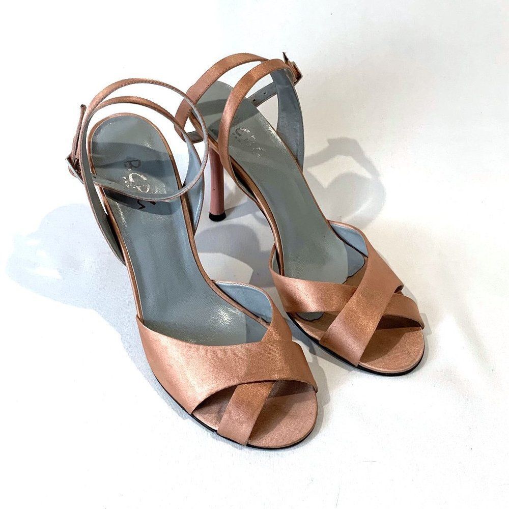 BCBG Paris Light Pink Satin Strappy Heeled Sandal Size 9.5